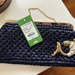 LILLY PULITZER, Critter Clutch Navy Raffia, NWT